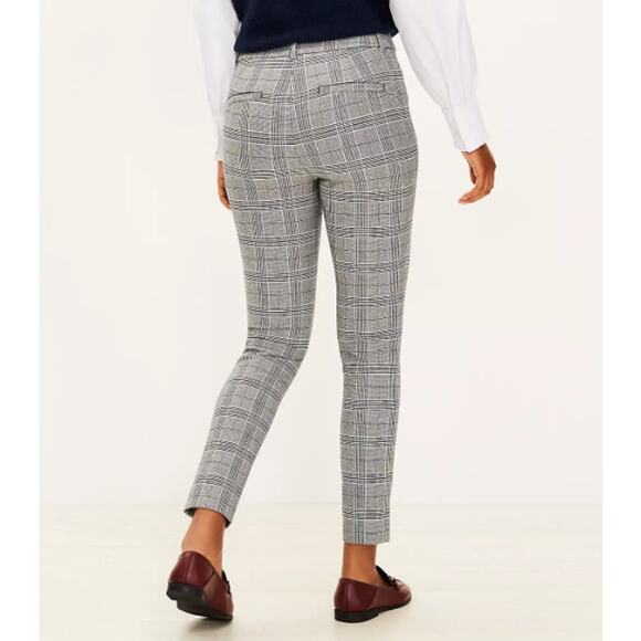Loft Women’s High Waisted Work Sutton Plaid Skinny Ankle Pants Size 0 Gray Black - Picture 3 of 7